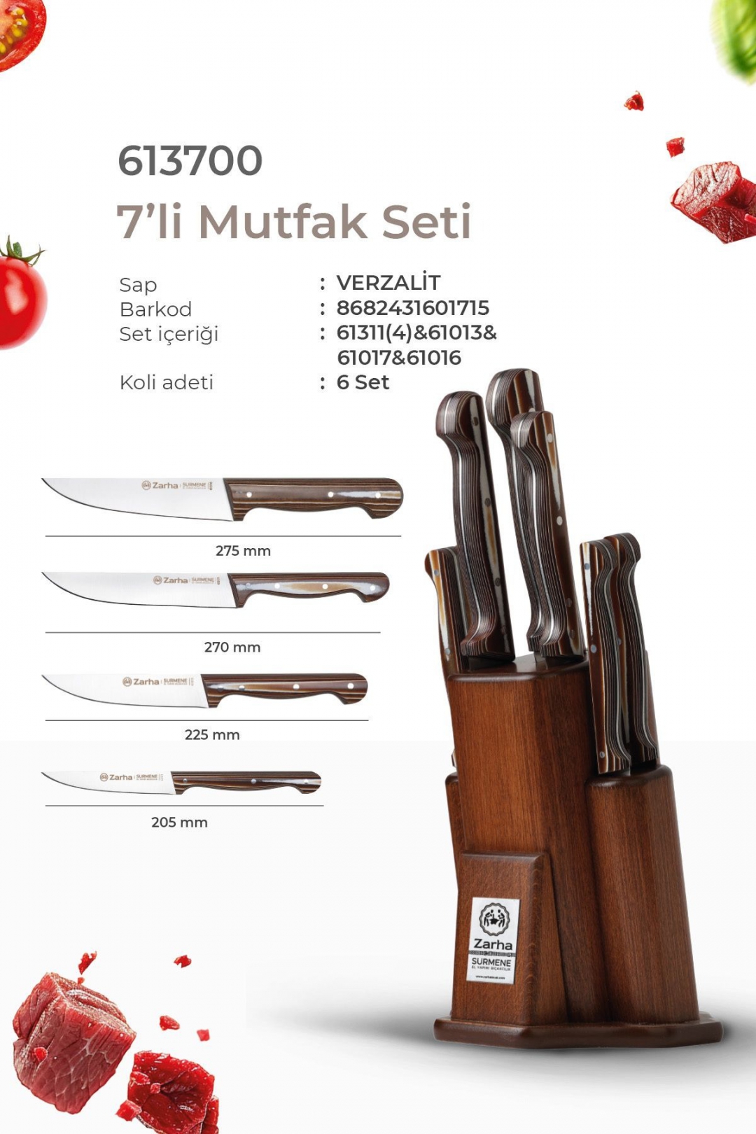 SÜRKARBİSA Zarha 7'li Mutfak Bıçak Seti 2