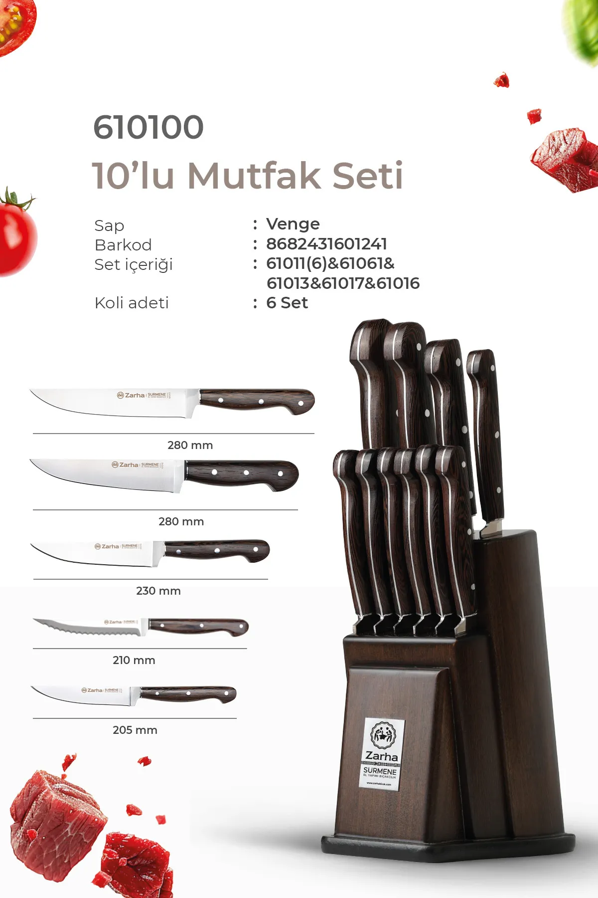 SÜRKARBİSA Zarha 10'lu Mutfak Bıçak Seti 2