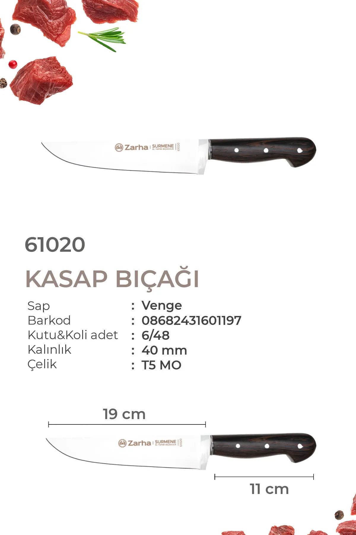 SÜRKARBİSA Zarha 3'lü Kasap Bıçak Seti 2