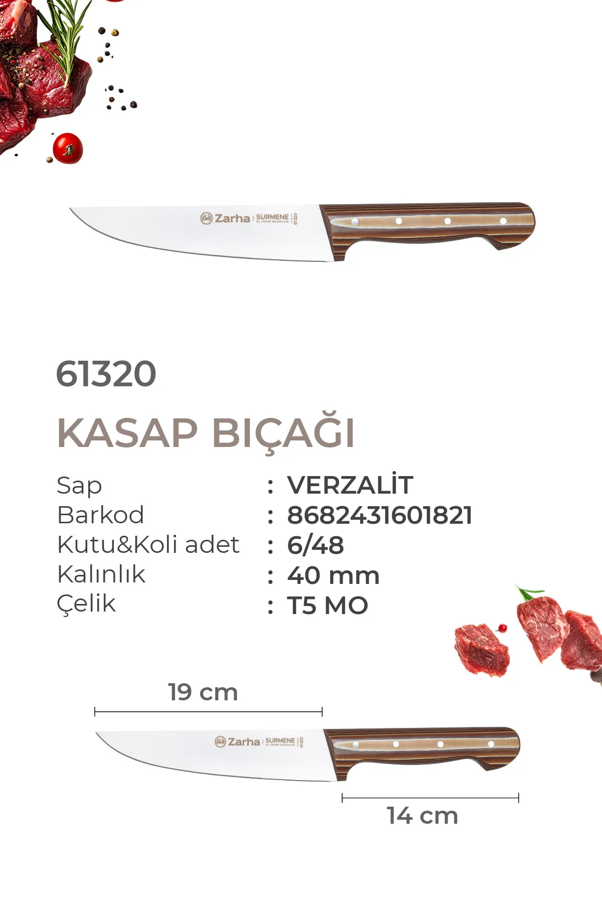 SÜRKARBİSA Zarha 3'lü Kasap Bıçak Seti 2